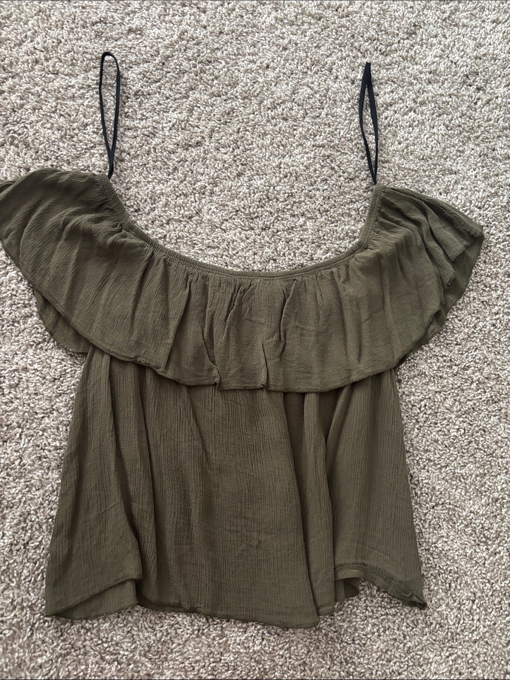 OOTDFash Olive Green Off-Shoulder Ruffle Cami